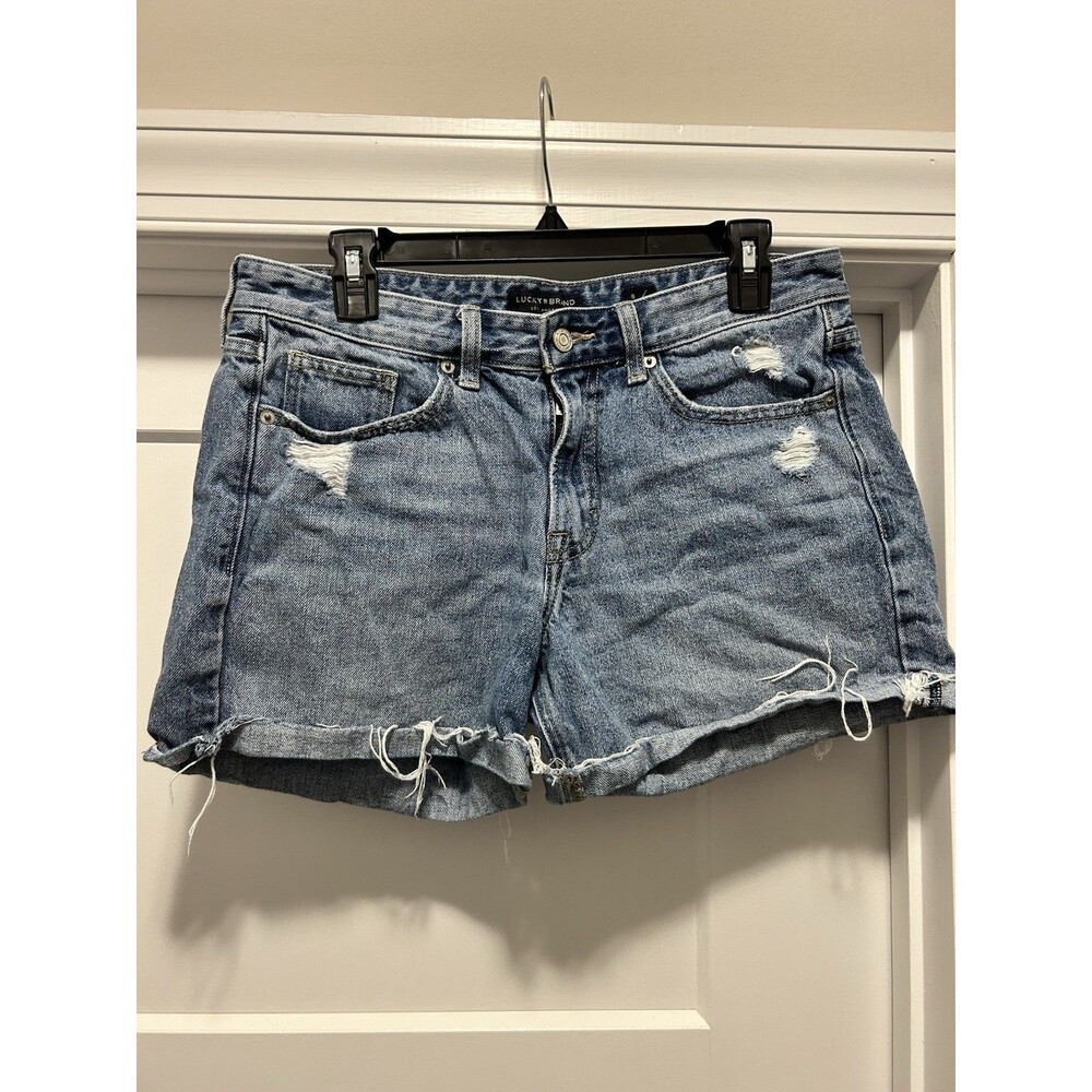 Lucky Brand Blue The Boyfriend Denim Shorts Medium Wash Distressed Womens 8/29